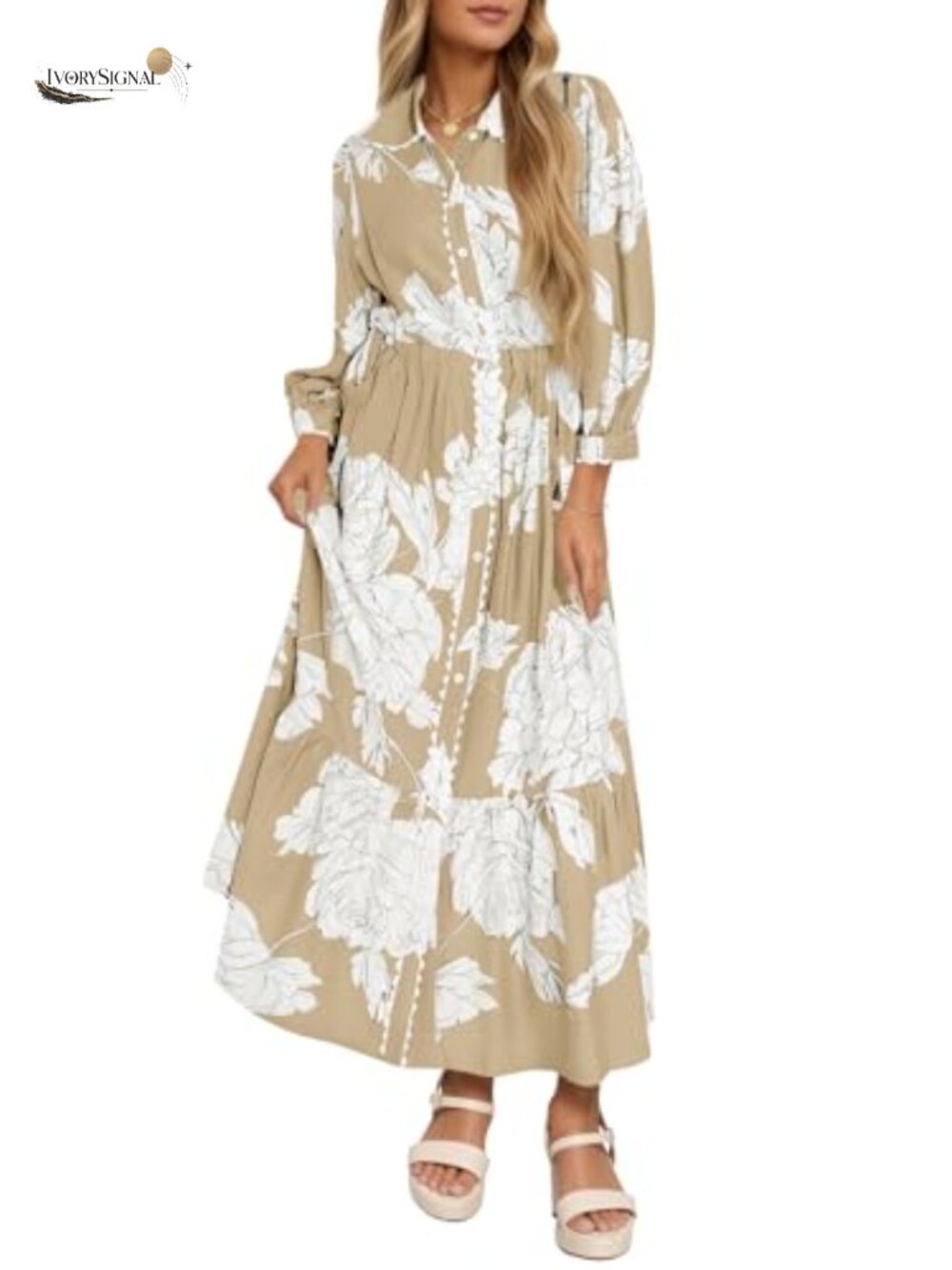 Womens Floral Maxi Shirt Dress Button Down V-Neck Boho